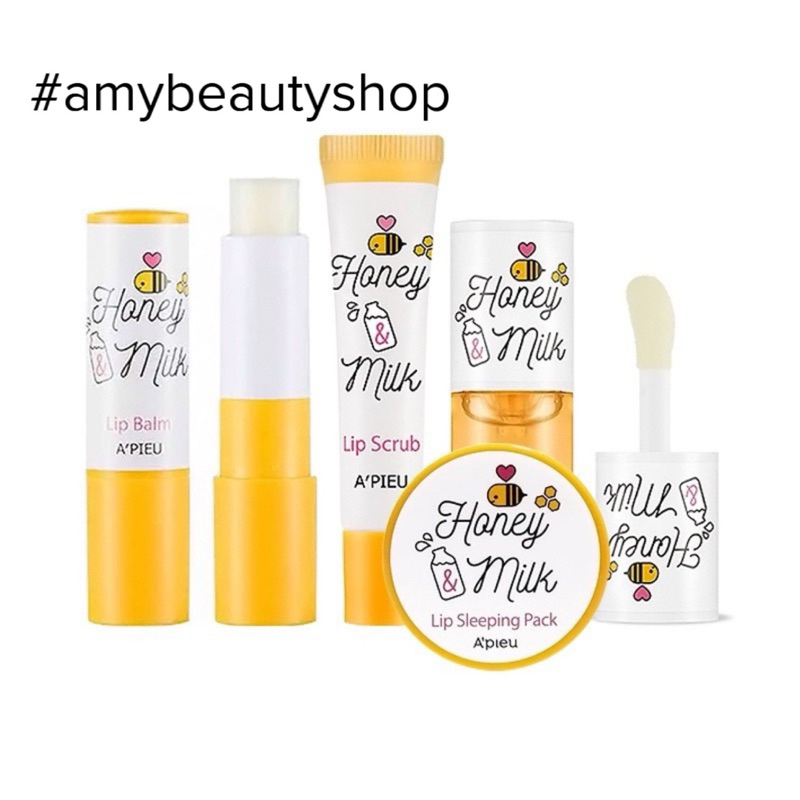 Bộ Son Dưỡng Môi Mật Ong Apieu Honey & Milk Lip Balm / Lip Scrub / Lip Oil / Lip Sleeping Pack