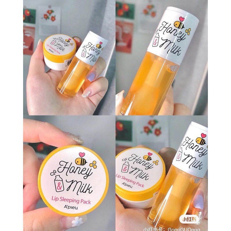 Bộ Son Dưỡng Môi Mật Ong Apieu Honey & Milk Lip Balm / Lip Scrub / Lip Oil / Lip Sleeping Pack