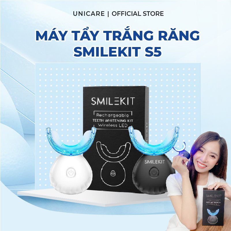 Kit trắng răng SMILEKIT S5, Máy làm trắng răng giúp trắng răng nhanh chóng, an toàn, không ê buốt đã bao gồm 4 bút gel