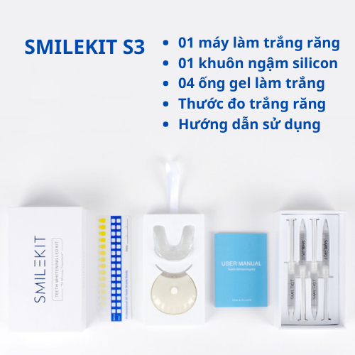 Kit trắng răng SMILEKIT S5, Máy làm trắng răng giúp trắng răng nhanh chóng, an toàn, không ê buốt đã bao gồm 4 bút gel