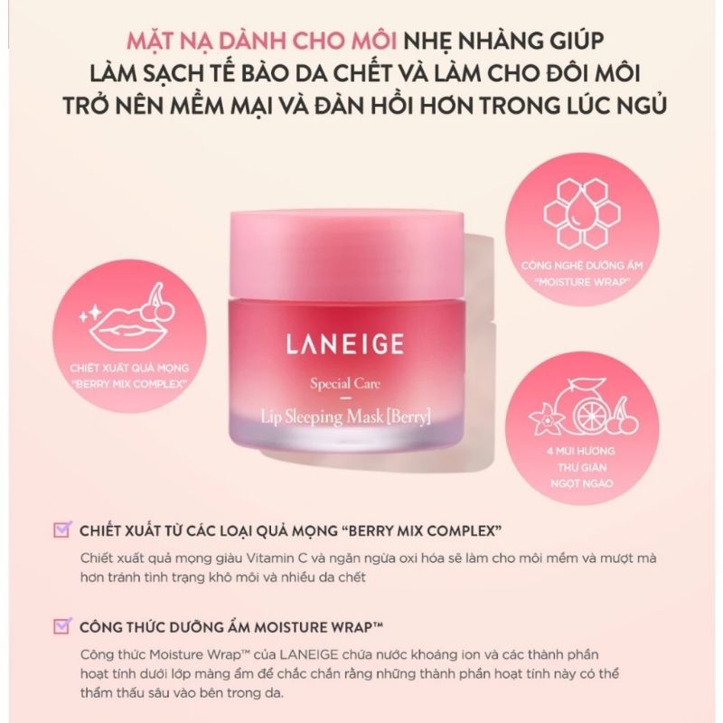 Mặt Nạ Ngủ Môi Laneige, Mặt Nạ Ngủ Môi Dưỡng Ẩm, Căng Bóng Mềm Mịn Hương Dâu Laneige Lip Sleeping Mask 3g,20g