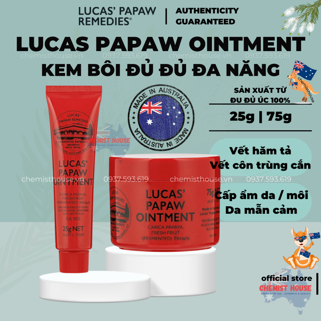 [Hàng chuẩn Úc] Lucas Papaw – Kem đu đủ đa năng – Chống khô nẻ môi, bỏng da, mẩn ngứa bôi ngoài da cho mọi lứa tuổi