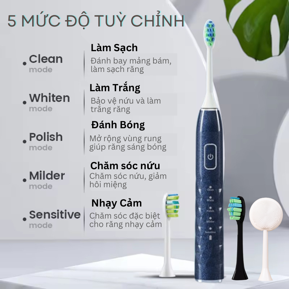 [Tặng 2 QUÀ] Bàn Chải Điện kèm Rửa mặt 5in1 EA318, chống nước IPX7, rung sonic 42.000 lần/phút, bảo hành 1 năm