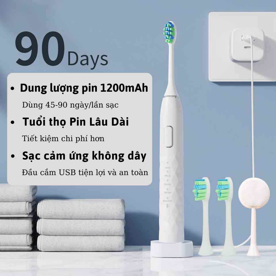 [Tặng 2 QUÀ] Bàn Chải Điện kèm Rửa mặt 5in1 EA318, chống nước IPX7, rung sonic 42.000 lần/phút, bảo hành 1 năm