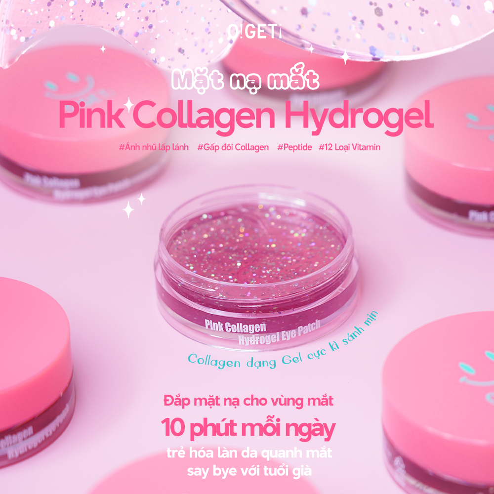 Mặt Nạ Mắt Cải Thiện Nếp Nhăn Giảm Thâm Dưỡng Trắng OGET Pink Collagen Hydrogel Eye Patch 45g