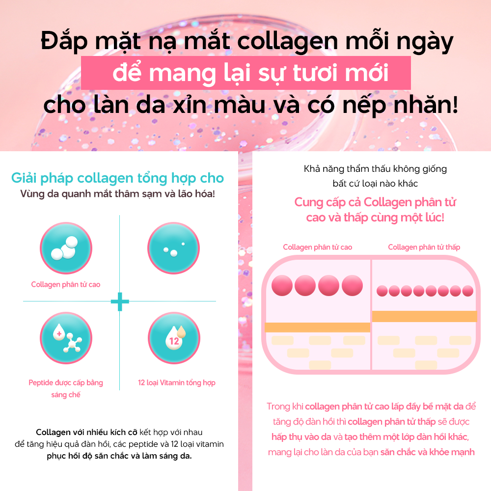 Mặt Nạ Mắt Cải Thiện Nếp Nhăn Giảm Thâm Dưỡng Trắng OGET Pink Collagen Hydrogel Eye Patch 45g