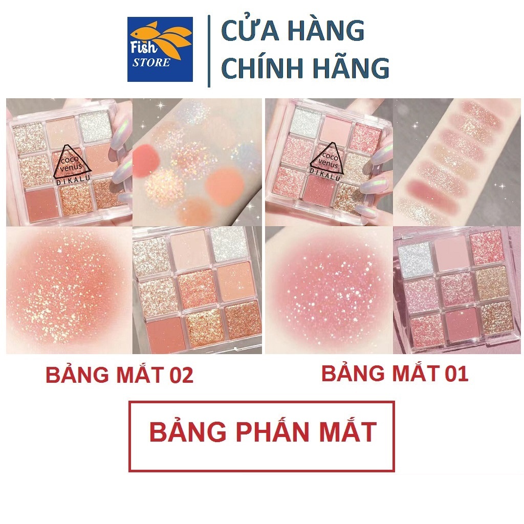 Bảng Phấn Mắt Dikalu Coco Venus 9 Màu Lì Lấp Lánh Trang Điểm Đa Năng má hồng phấn mắt