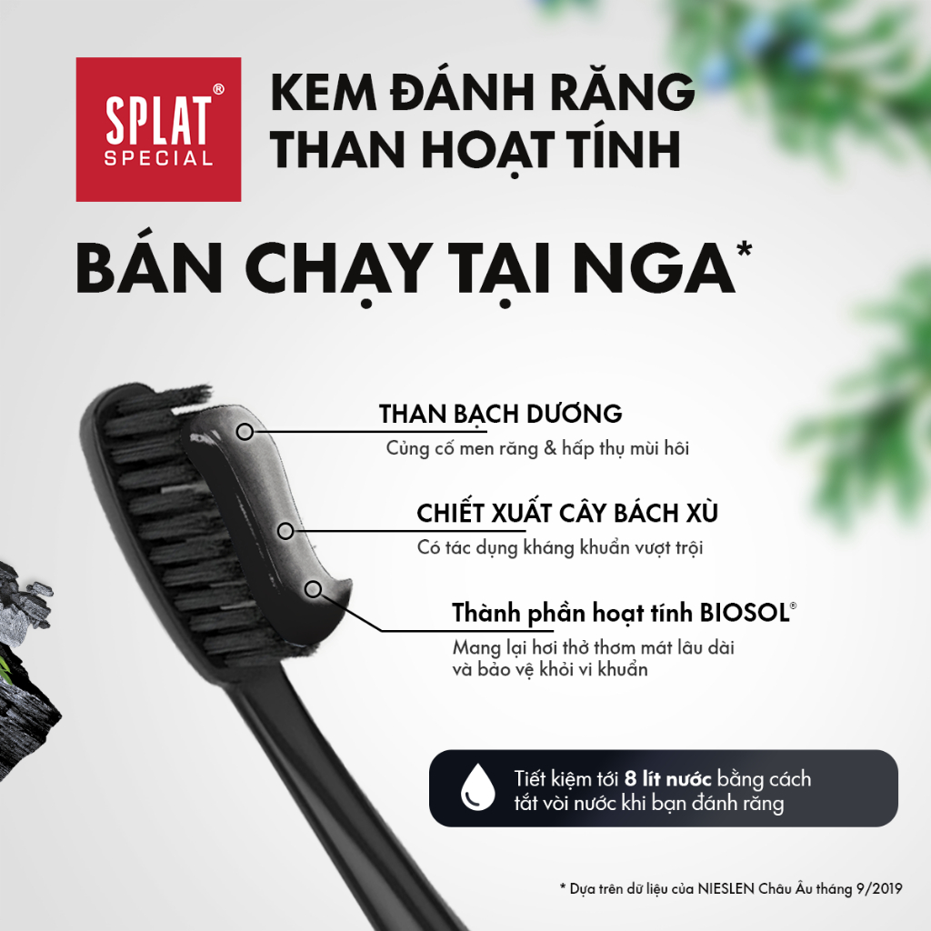 Kem đánh răng than hoạt tính trăng răng SPLAT Blackwood không chứa flo, ngừa hôi miệng, loại bỏ mảng bám, khỏe nướu 75ml