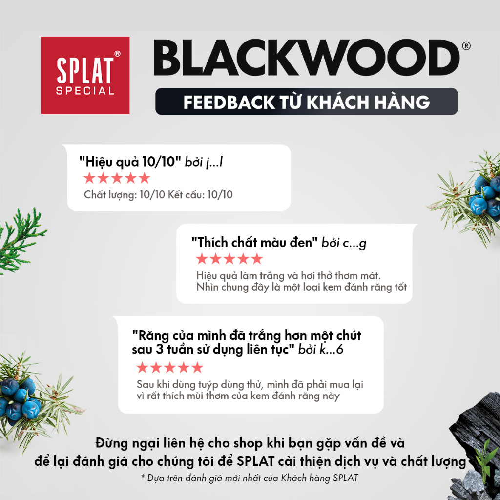 Kem đánh răng than hoạt tính trăng răng SPLAT Blackwood không chứa flo, ngừa hôi miệng, loại bỏ mảng bám, khỏe nướu 75ml