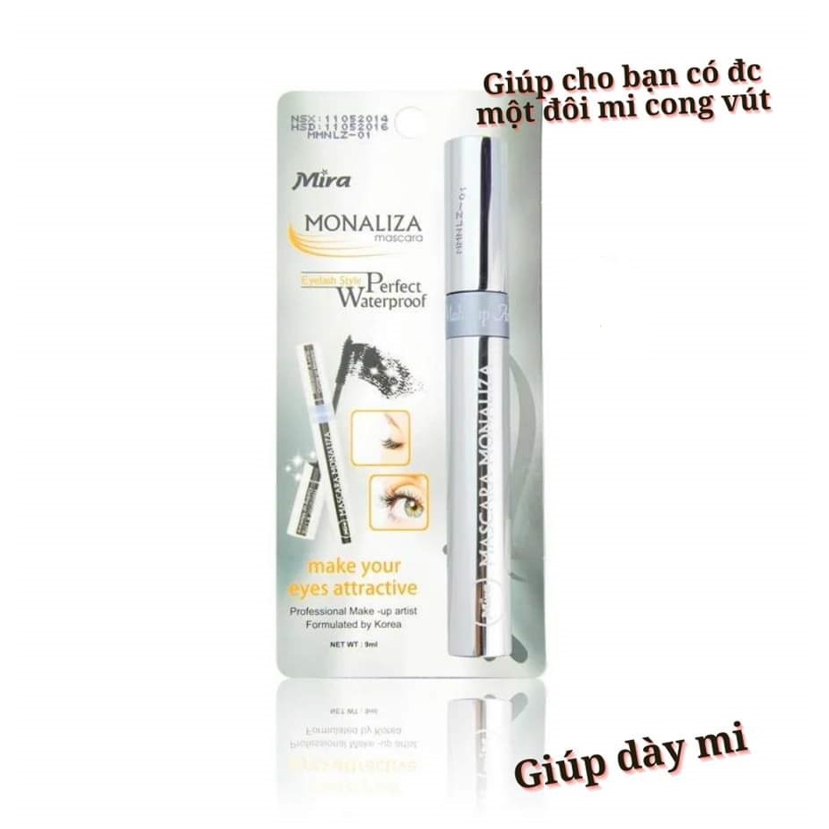 Mascara không trôi giúp cong mi 12h Mira Monaliza 9ml (Hàn Quốc)