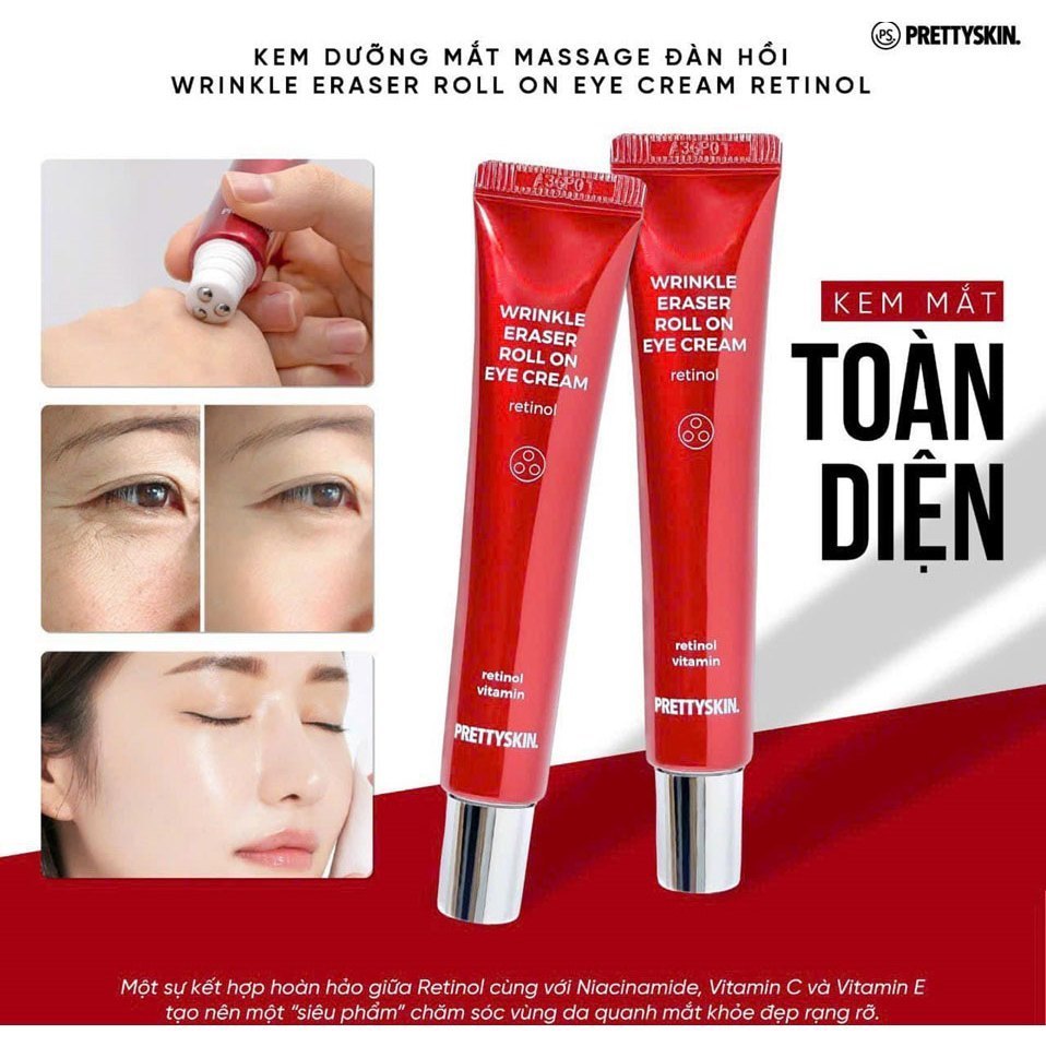 Kem dưỡng mắt Pretty Skin Wrinkle Eraser Roll On Eye Cream Retinol 30ml