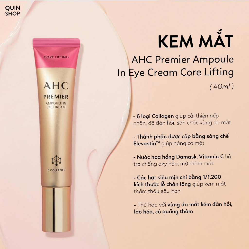 Kem Mắt AHC Ageless, Youth Lasting, Ten Revolution Real, Premier Ampoule In Eye Cream Core Lifting For Face