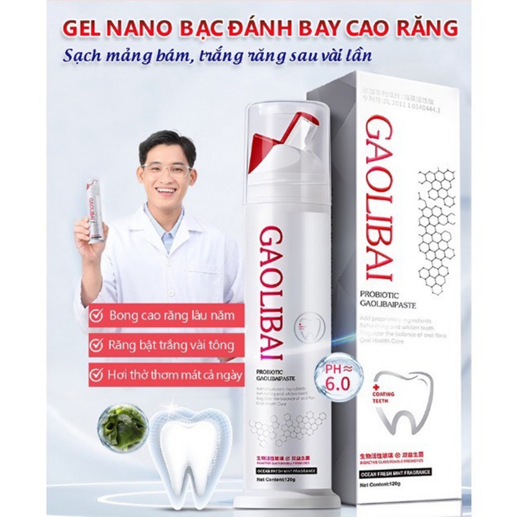 GEL GAOLIBAI trắng răng, Đánh bật cao răng hỗ trợ làm trắng răng nhanh chóng, khử hôi thơm miệng