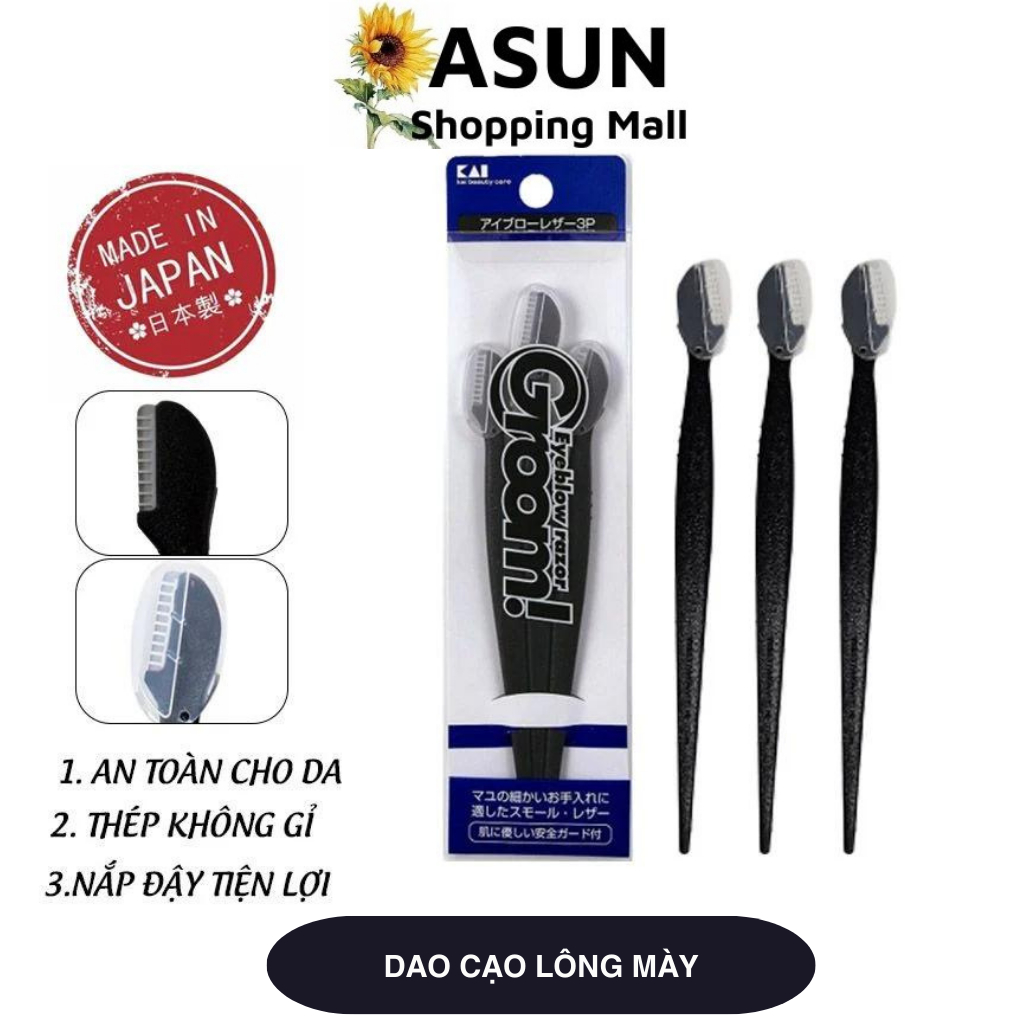 Bộ 3 Dao Tỉa Chân Mày Kai Eyebrow Razor Groom Màu Đen