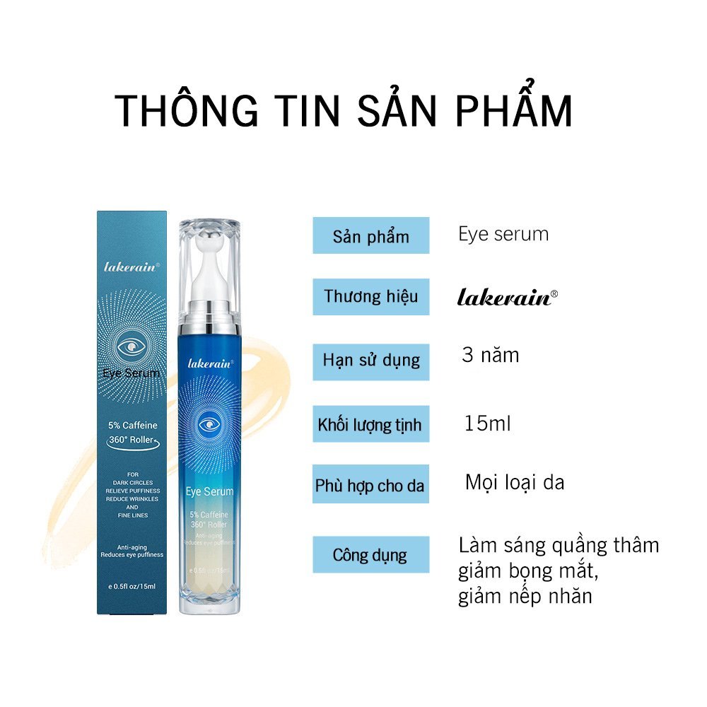 Kem Mắt Lakerain 15ml Lăn Giảm Thâm Bọng Mắt Nếp Nhăn Vùng Mắt, Làm Cho Vùng Da Mắt Sáng Mịn