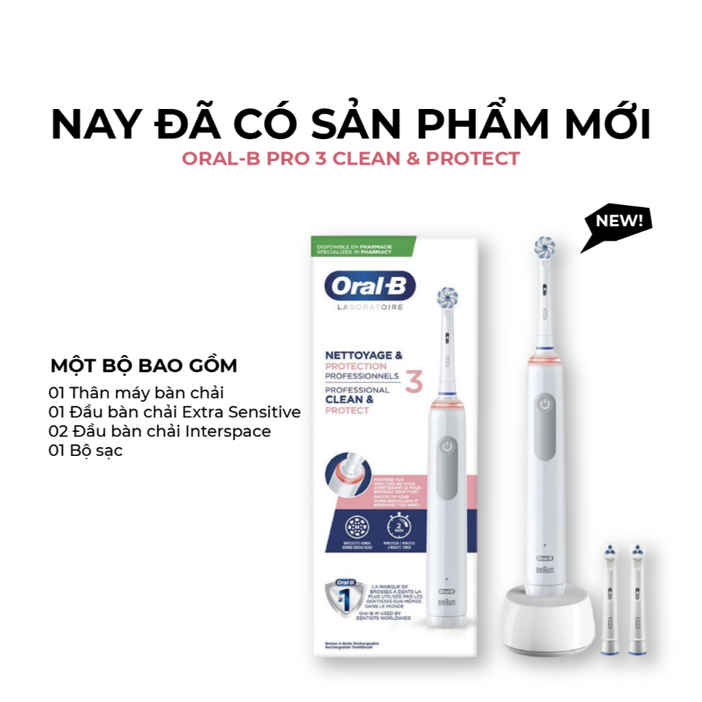 [Made In Germany] Bàn Chải Điện Oral-B Braun Pro 3 3000 – Cảm Biến Lực 360°, Pin Li-ion, Hẹn Giờ ProTimer, 3 Chế Độ Chải