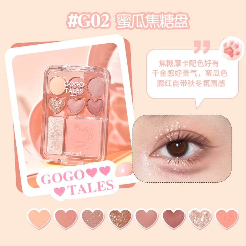 Bắng Phấn Mắt Má 8 ô Gogo Tales Stick Sweet Heart Powder Blusher Eyeshadow Palette