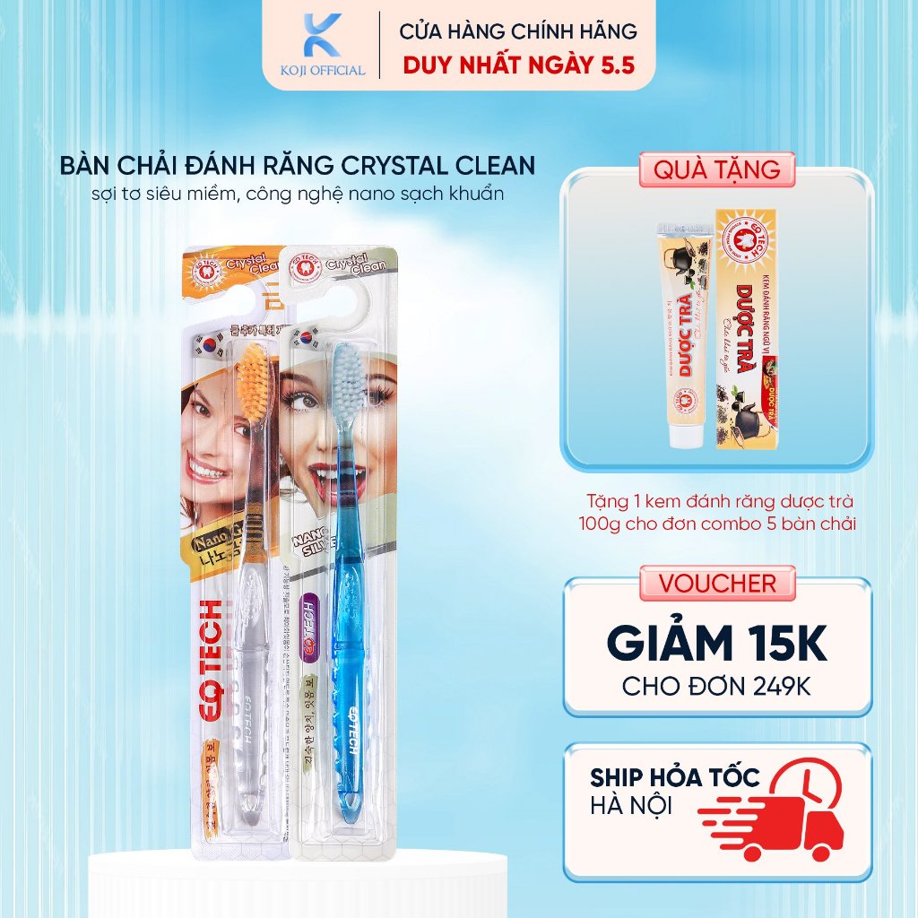 Bàn chải đánh răng CRYSTAL CLEAN EQ Tech chính hãng sợi tơ siêu mềm, khử mùi hôi miệng, bảo vệ nướu không bị chảy máu