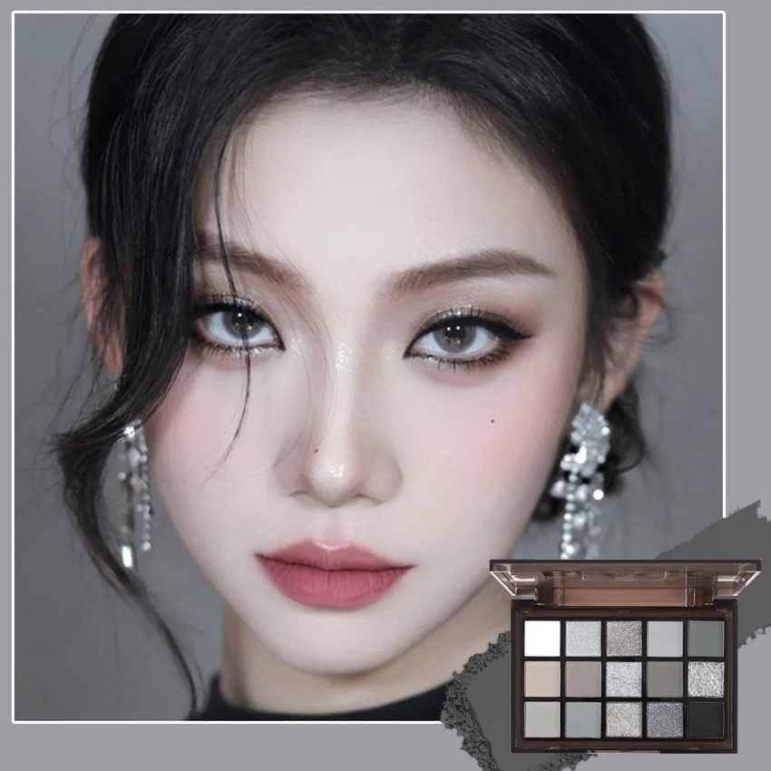 Bảng Phấn Mắt 15 Màu Đen Trắng Xám Ánh Kim Phấn mắt makeup trang điểm ILY