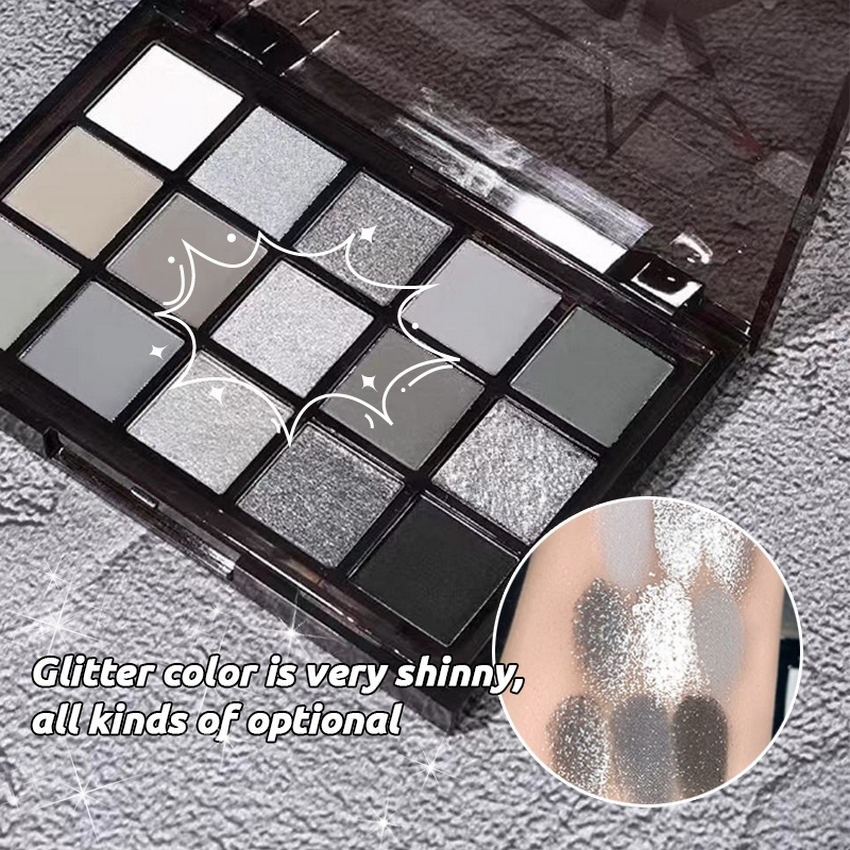 Bảng Phấn Mắt 15 Màu Đen Trắng Xám Ánh Kim Phấn mắt makeup trang điểm ILY