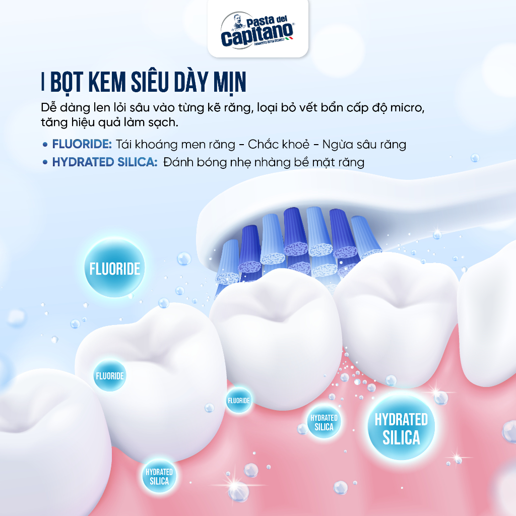 Kem Đánh Răng Trắng Răng Pasta Del Capitano Toothpaste Italy Giải Quyết Các Vấn Đề Răng Miệng, Trắng Sáng Tự Nhiên 75ml