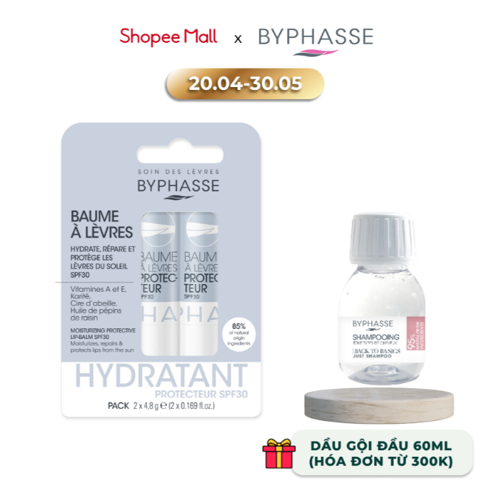 Set 2 son dưỡng chống nắng ngừa thâm và cấp ẩm sâu Byphasse PROTECTION LIP-BALM SPF30