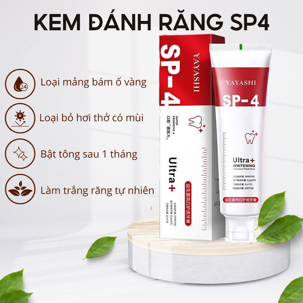 Kem Đánh Trắng Răng Tự Nhiên SP4 YAYASHI Hương Thơm Mát, Kem Đánh Răng Khử Ổ Vàng, Sạch Mảng Bám Dứt Điểm Hôi Miệng