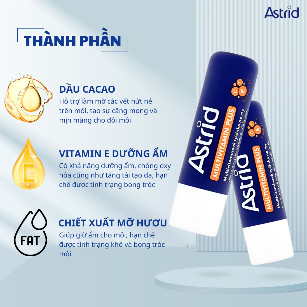 Son Dưỡng Mỡ Hươu Astrid Tái Tạo Môi Tẩy Tế Bào Chết 4,7g