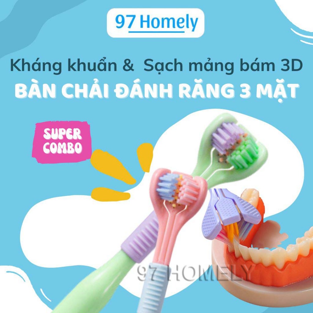 Bàn Chải Đánh Răng 3 Mặt (Kèm Gạt Lưỡi) 97Homely Thông Minh 360 Độ Đánh Bay Mọi Vi Khuẩn Trong Răng Miệng