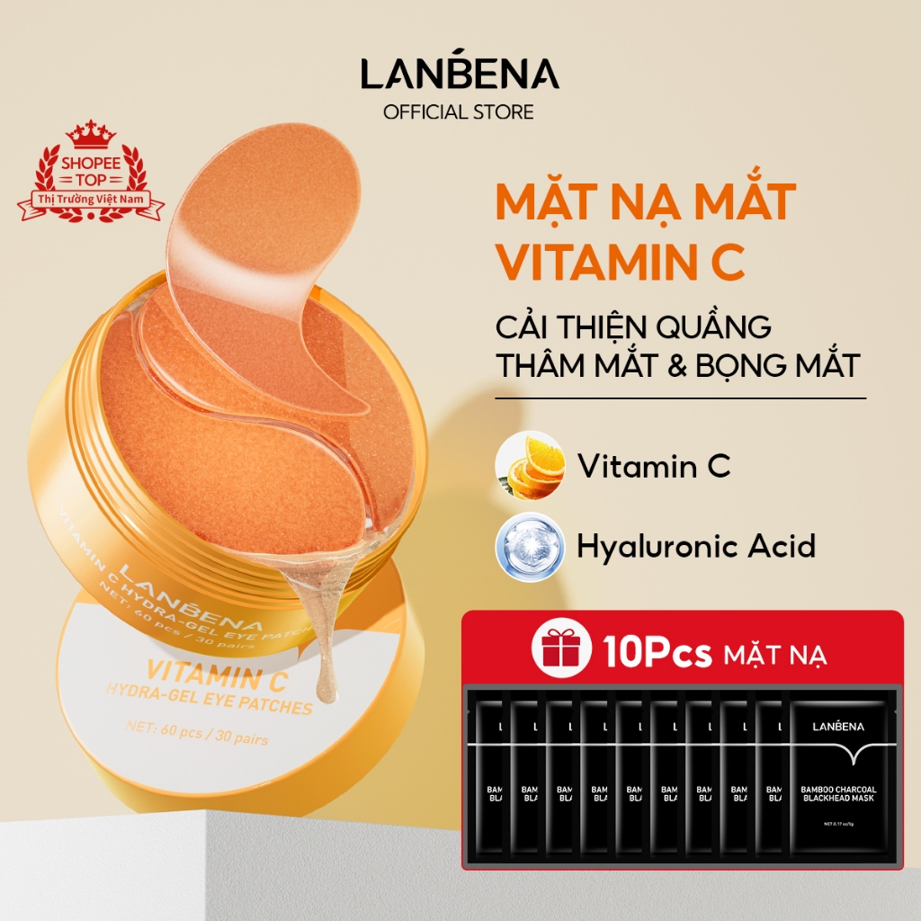 Mặt Nạ Mắt Vitamin C Lanbena Dưỡng Mắt Giảm Quầng Thâm Hộp 60 Miếng