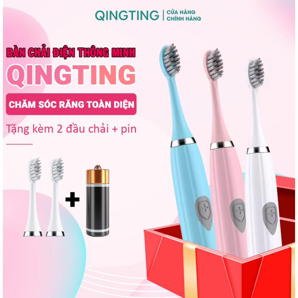 Bàn Chải Điện Siêu Âm Đầu Mềm QINGTING Làm Trắng Răng Thông Minh Cho Người Lớn Và Trẻ Em