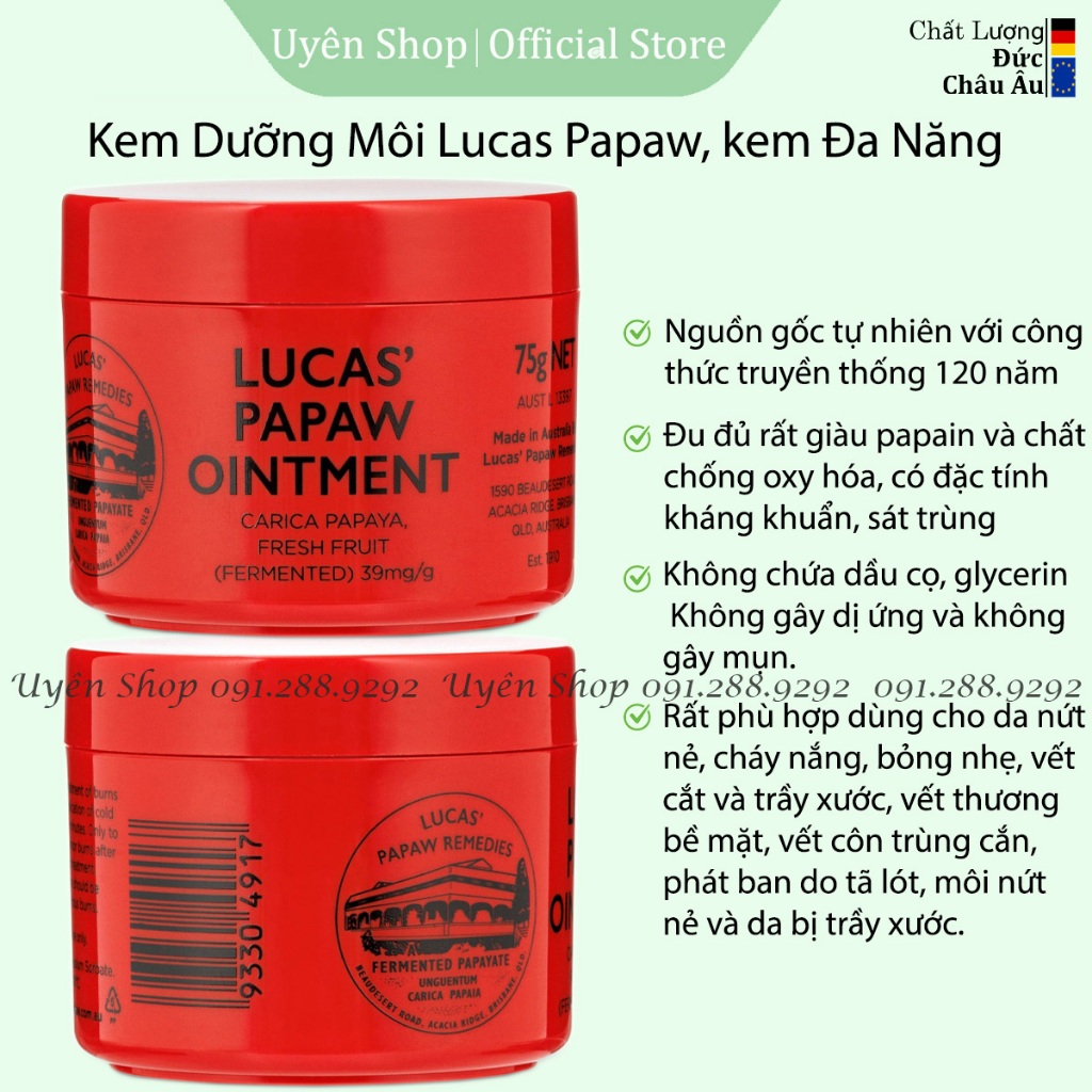 Kem Dưỡng Môi Lucas Paw Paw, Kem Đa Năng môi Mềm Mại, Ngăn Ngừa Nẻ Môi, Làm Dịu Da Fullsize Chính Hãng