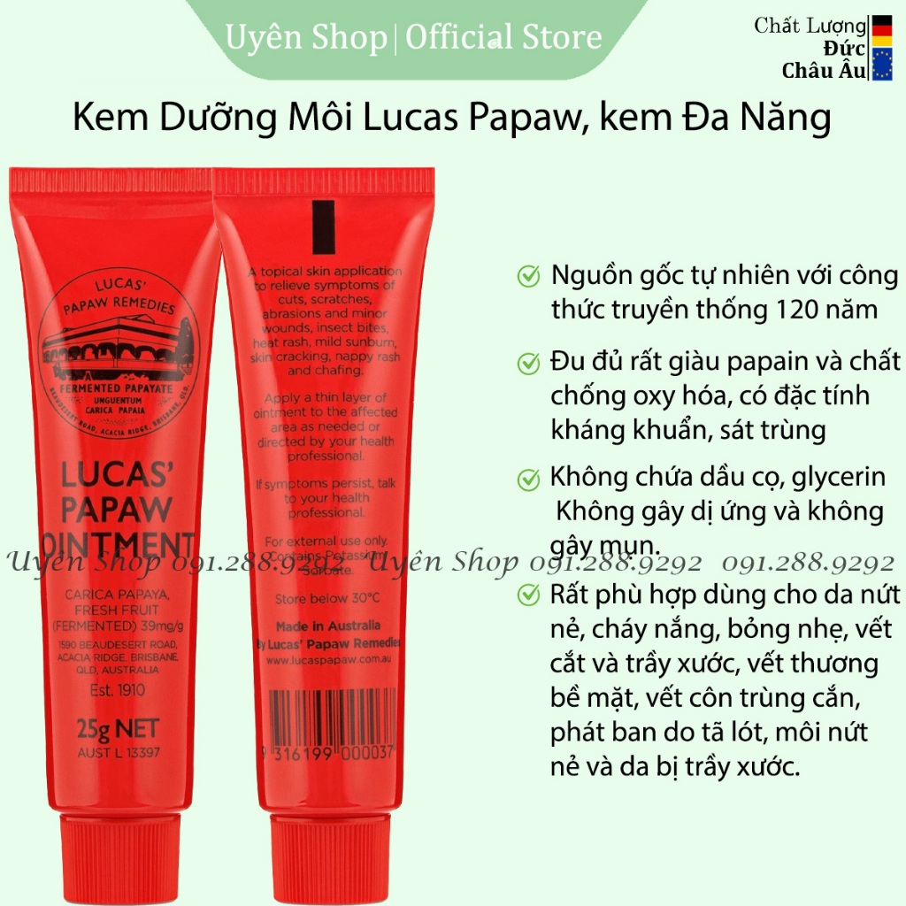 Kem Dưỡng Môi Lucas Paw Paw, Kem Đa Năng môi Mềm Mại, Ngăn Ngừa Nẻ Môi, Làm Dịu Da Fullsize Chính Hãng