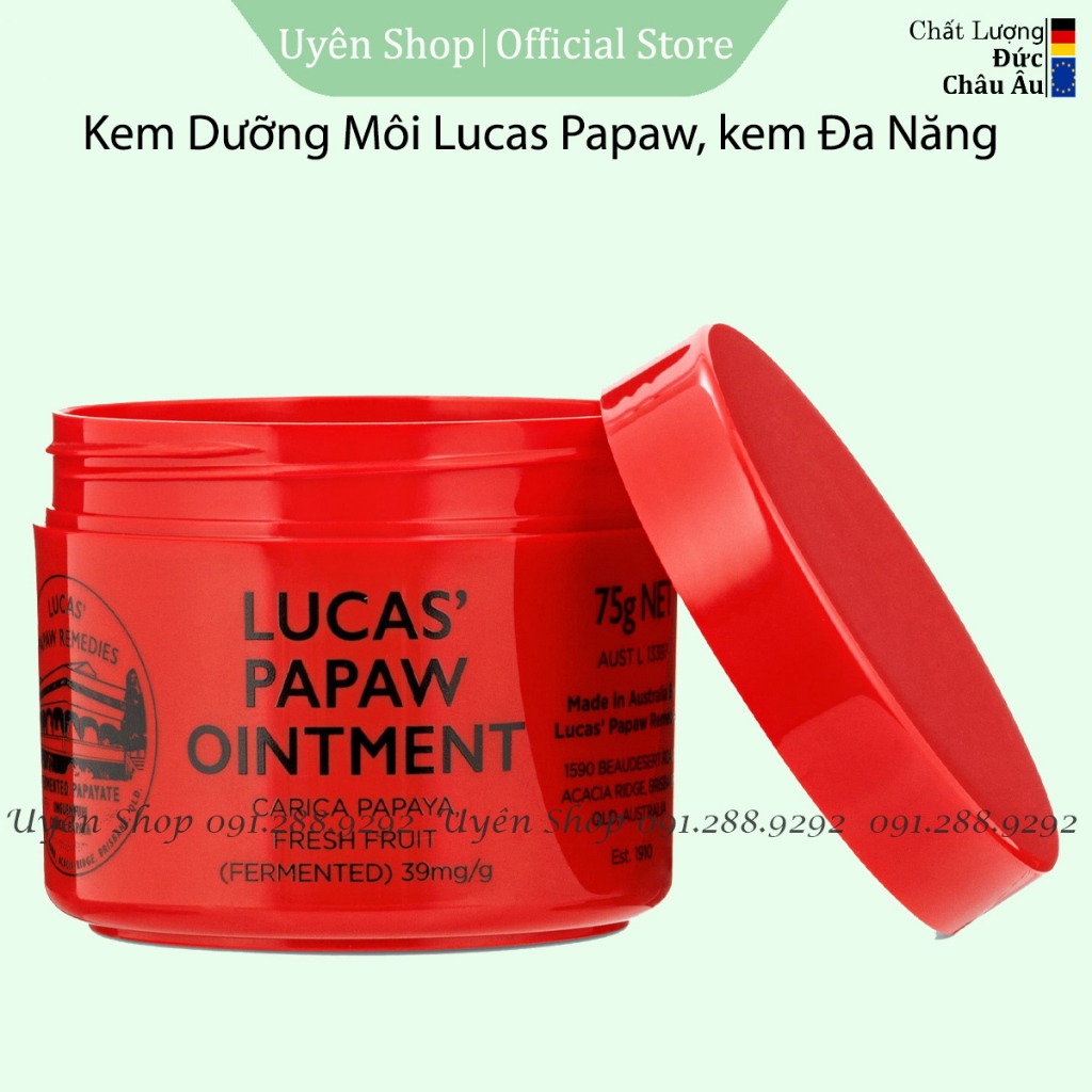 Kem Dưỡng Môi Lucas Paw Paw, Kem Đa Năng môi Mềm Mại, Ngăn Ngừa Nẻ Môi, Làm Dịu Da Fullsize Chính Hãng