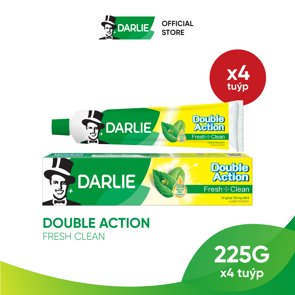 [Mã SGMST15K giảm đến 15K đơn 99K] Bộ 4 Kem Đánh Răng Darlie Gấp Đôi Bạc Hà Double Action Fresh Clean 225g