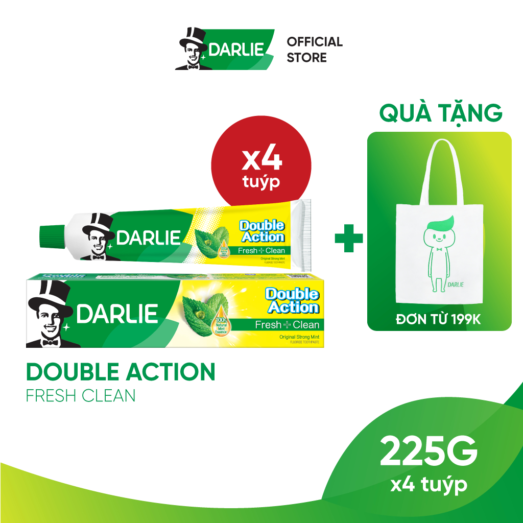 [Mã SGMST15K giảm đến 15K đơn 99K] Bộ 4 Kem Đánh Răng Darlie Gấp Đôi Bạc Hà Double Action Fresh Clean 225g