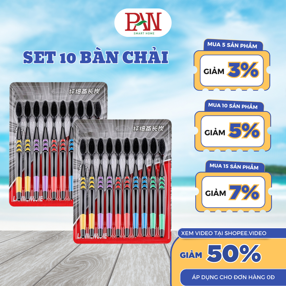 RẺ VÔ ĐỊCH – Bàn chải đánh răng set 10 chiếc, bàn chải than tre hoạt tính lông mềm mịn