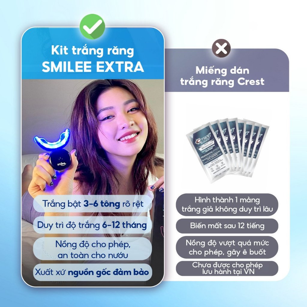 Kit Trắng Răng Smilee Extra, trắng răng từ 3-6 tone sau một liệu trình giúp hơi thở thơm mát tự tin, Hàng chính hãng