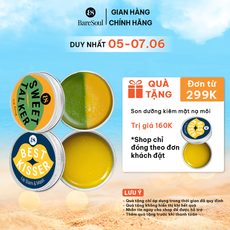 Bộ đôi giảm thâm môi, dưỡng ẩm căng mọng, làm hồng tự nhiên Baresoul Lip Balm & Mask 10g + Sweet Talker 20g