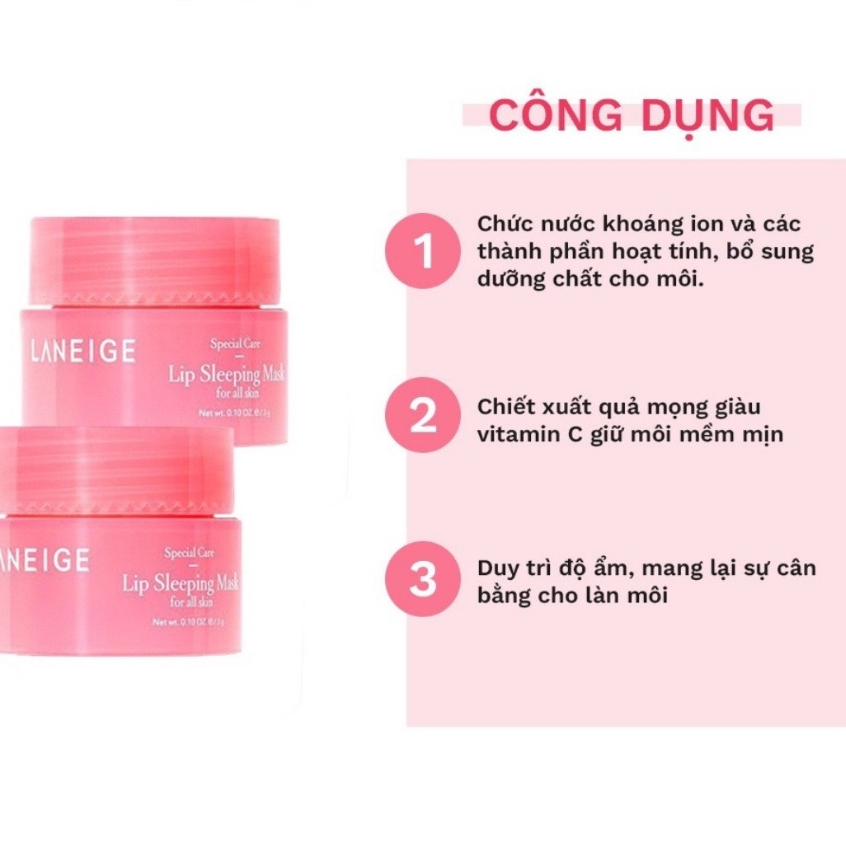 Mặt Nạ Ngủ Môi Laneige, Mặt Nạ Ngủ Môi Dưỡng Ẩm, Căng Bóng Mềm Mịn Hương Dâu Laneige Lip Sleeping Mask 3g, 20g