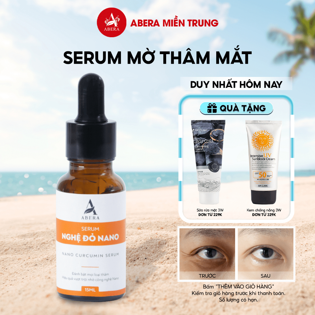 Giảm thâm mắt serum Nghệ Đỏ Nano Abera 15ml, serum mắt giảm quầng thâm mắt bọng mắt, chứa vitamin C dưỡng ẩm làm sáng da