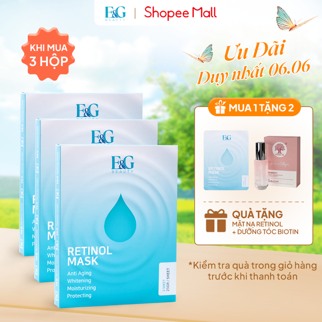 Combo 3 hộp Mặt nạ Retinol E&G phục hồi, siêu cấp ẩm, làm trắng và căng bóng da, chống lão hoá da 25gx9- E&G Beauty