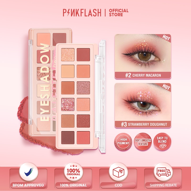 PINKFLASH Bảng phấn mắt PinkDessert độ lên màu cao nhũ ánh kim lâu trôi trang điểm đa năng 100g