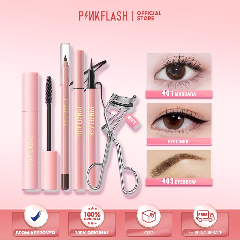 (Tặng dụng cụ uốn mi) Bộ trang điểm 3 món PINKFLASH Kẻ mày & Bút kẻ mắt & Mascara