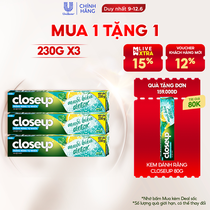 Combo 3 Kem Đánh Răng Closeup Giúp Làm Trắng Răng Tự Nhiên Sau 2 Tuần Với Chiết Xuất Chanh Và Muối Biển 230G/Tuýp