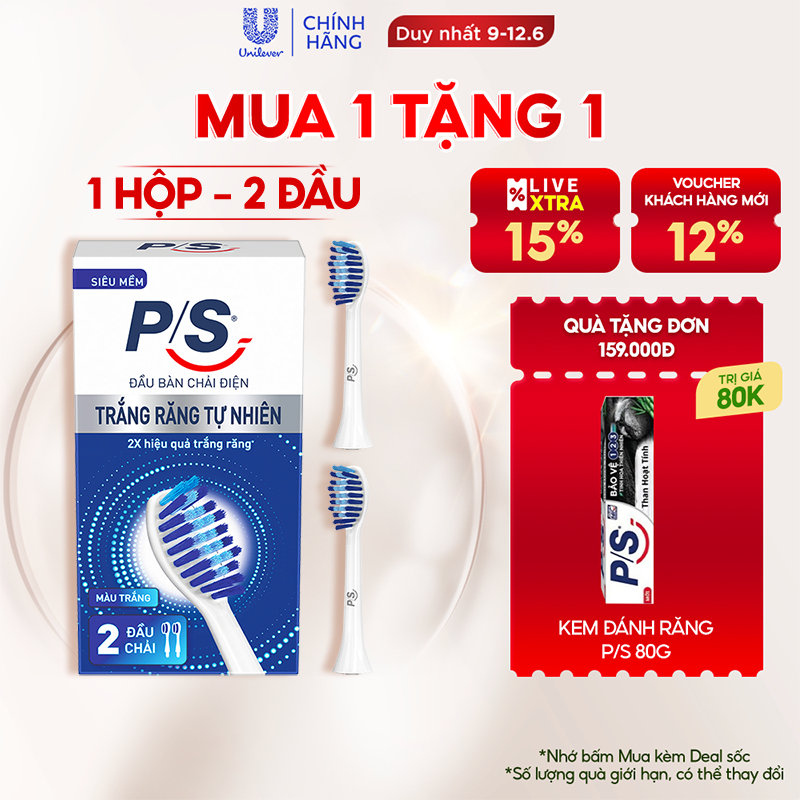 Bộ 2 đầu bàn chải điện P/S – Trắng Răng Tự Nhiên