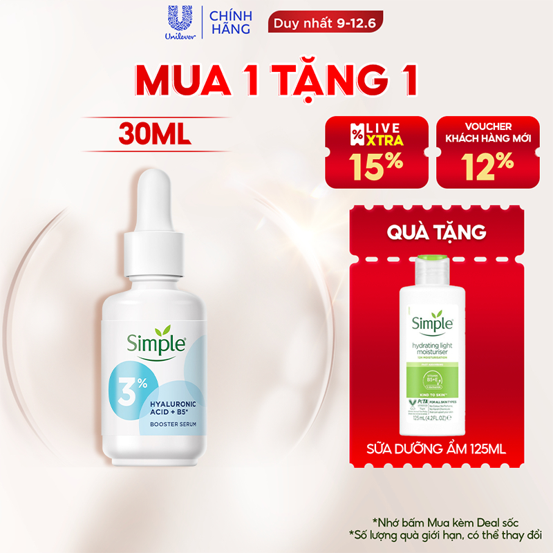 Tinh chất Simple Hyaluronic Acid + B5* Booster Serum cấp ẩm sâu đa tầng 30ml