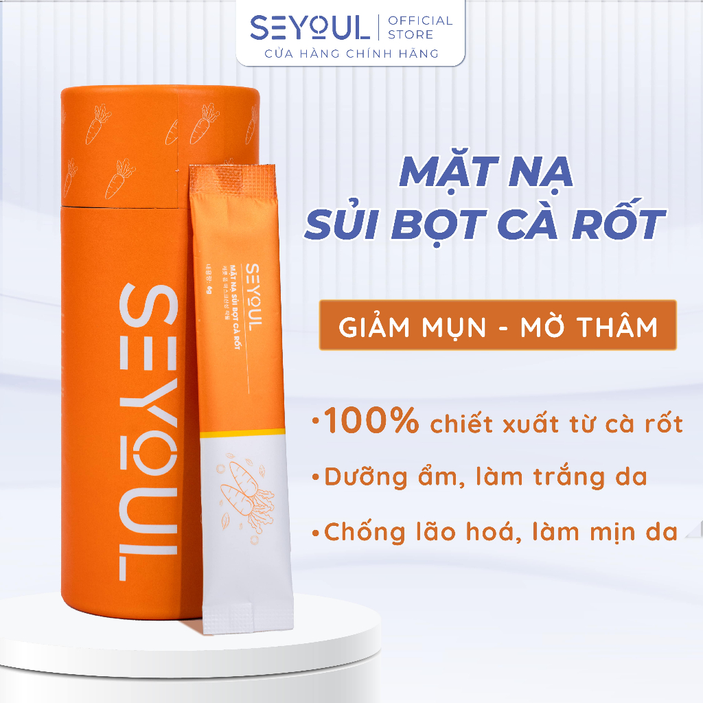 Mặt Nạ Sủi Bọt Cà Rốt SEYOUL hỗ trợ giảm mụn đầu đen, thải độc và làm sạch sâu cho da – 1 Hộp 12 gói