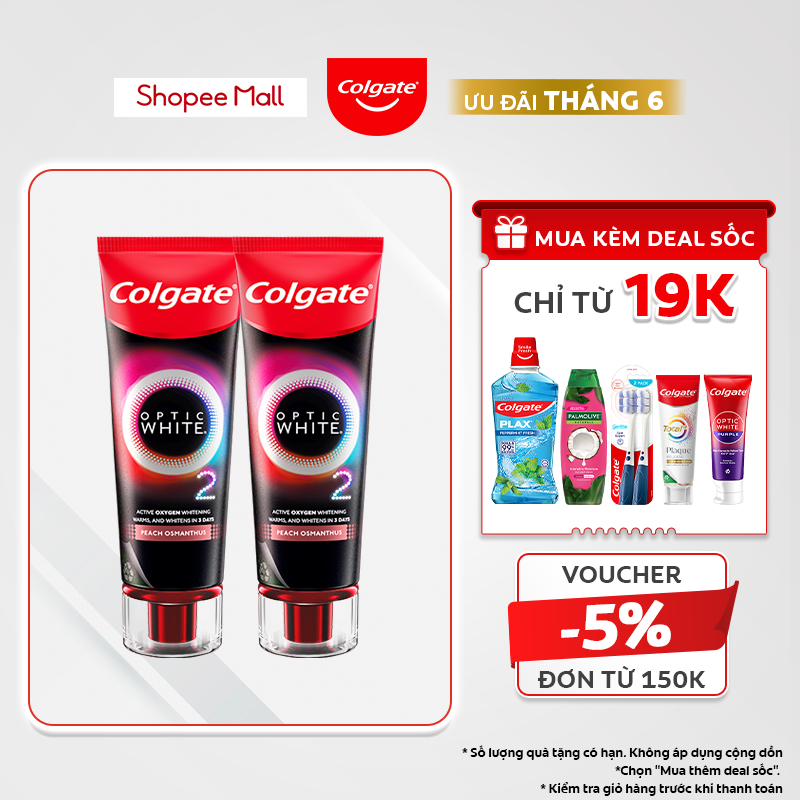 Bộ 2 Kem Đánh Răng Colgate trắng răng TRONG 3 NGÀY Optic White O2 với Oxy Hoạt Tính 85g/tuýp