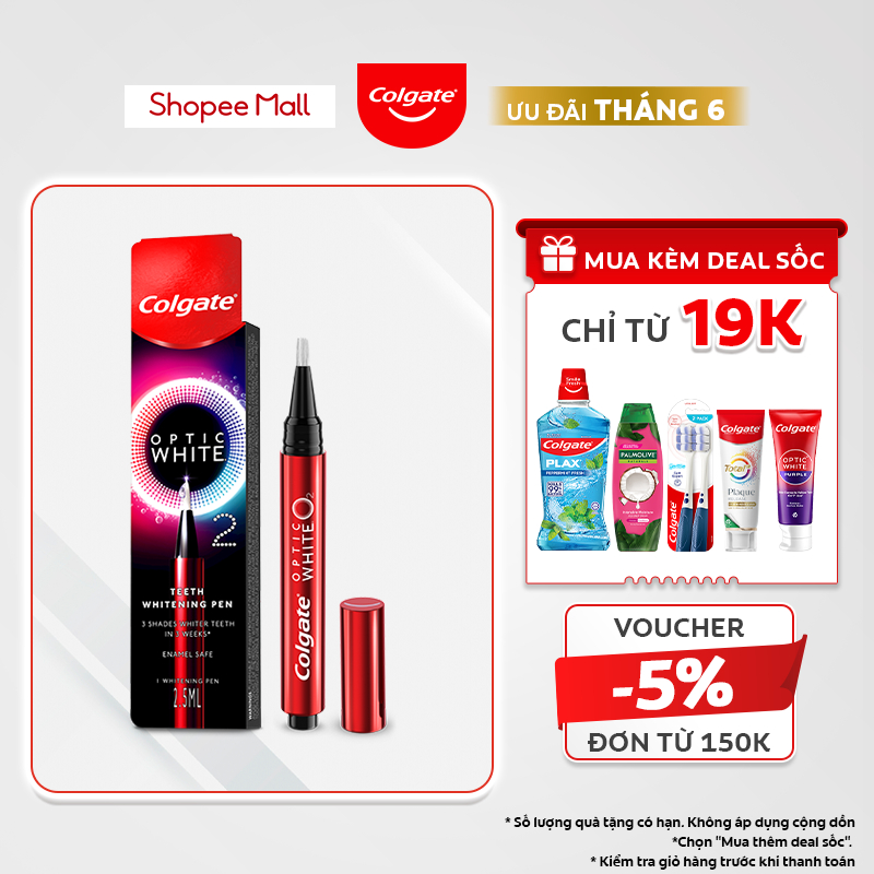 Bút trắng răng Colgate Optic White O2 2,5ML răng trắng 3 tông an toàn, không ê buốt